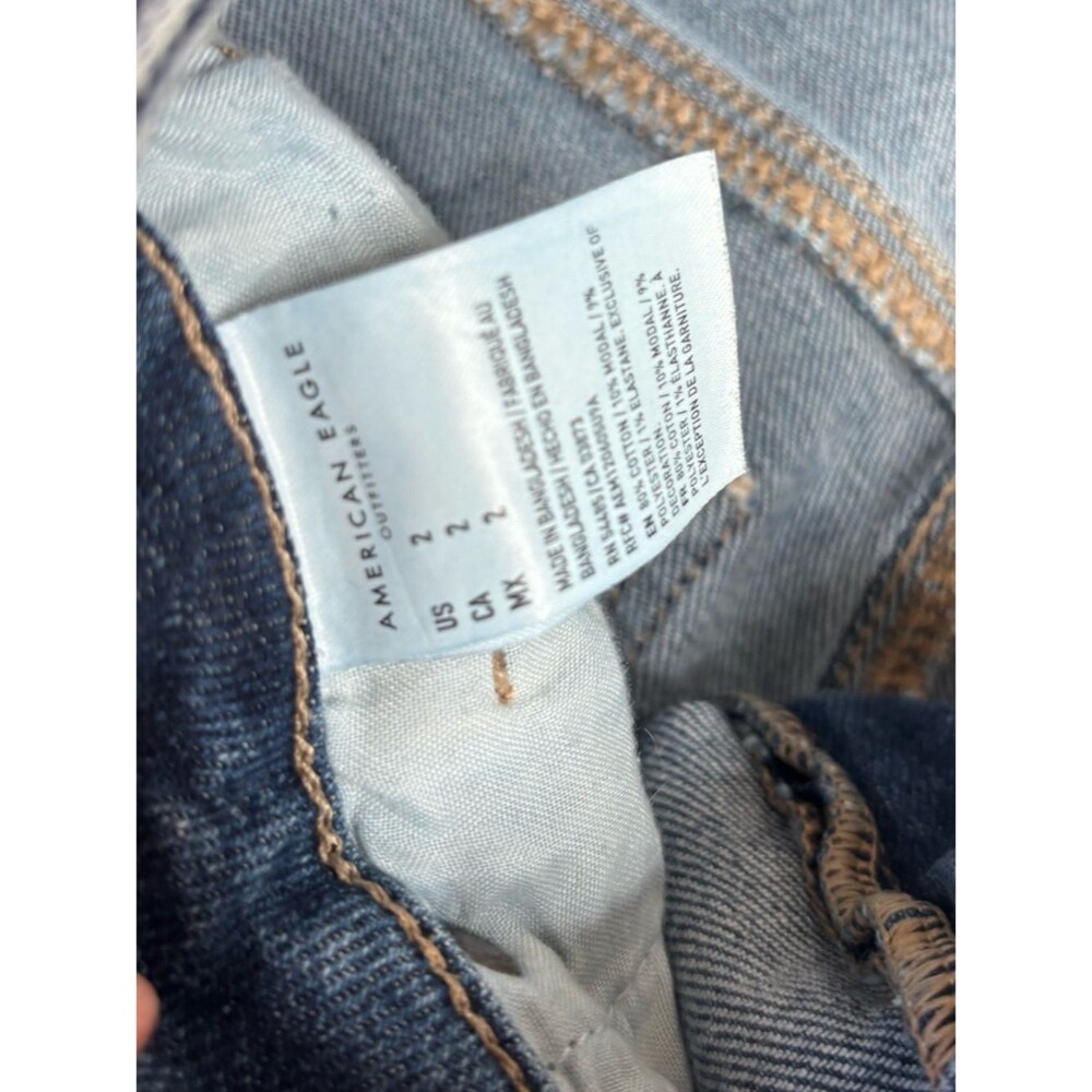American Eagle Outfitters Mom Short Distressed Dark Blue Denim Cutoff Shorts 2 - Picture 4 of 7